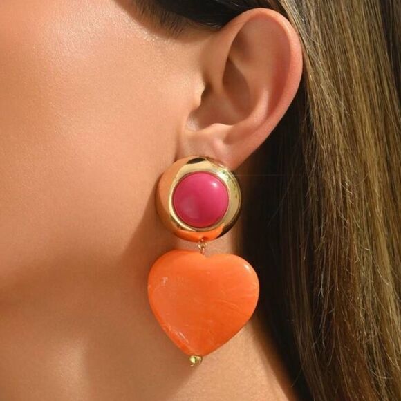 Pink and Orange Heart Earring A1276 - Picture 1 of 3